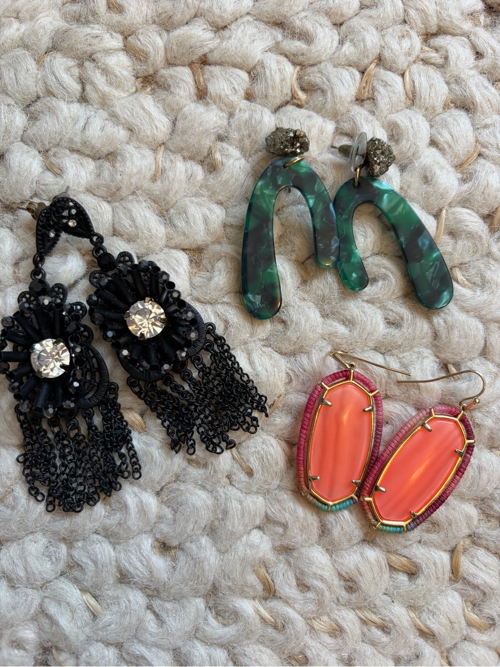 Handmade Coral Pink and Emerald Resin Statement Earrings - Unbranded